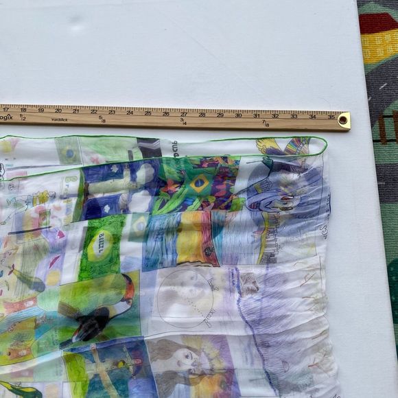 Rare Women's 100% Silk Rectangle Scarf Brazil OS Summer Artsy - Picture 3 of 9
